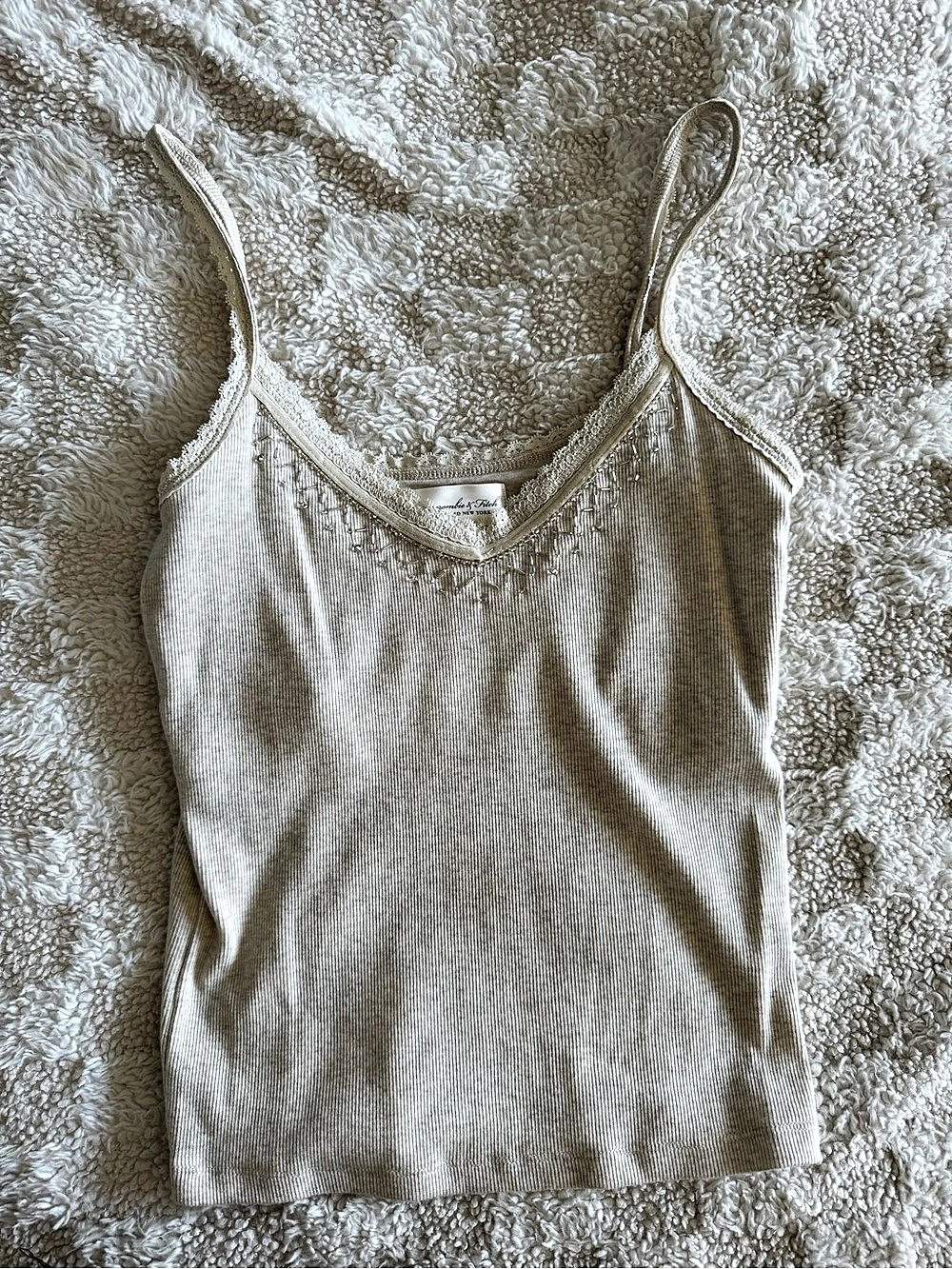 Abercrombie & Fitch SoftAF Rib Beaded Lace Cami Gray Medium